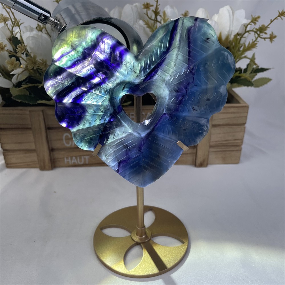 1LB 6.8″ A++Natural Rainbow Fluorite Love Wings Ornament Reiki Crystal Quartz