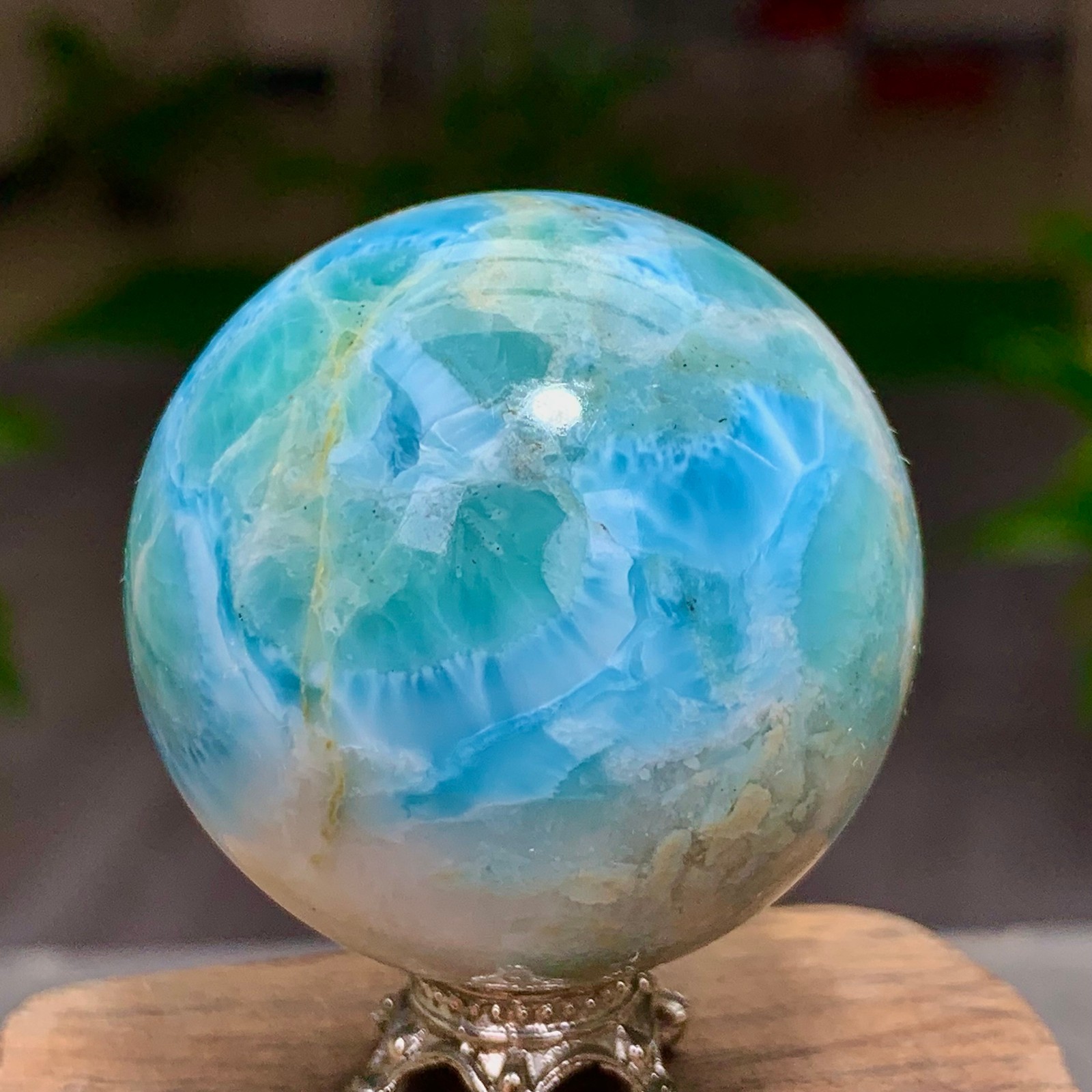 87G Natural larimar Gorgeous rough Crystal Sphere Ball Healing