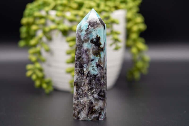 Amazonite with Smoky Quartz Tower 5″