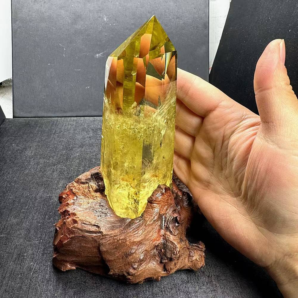 1.76LB Natural Citrine Quartz Obelisk Energy Crystal Tower Point Reiki+Stand