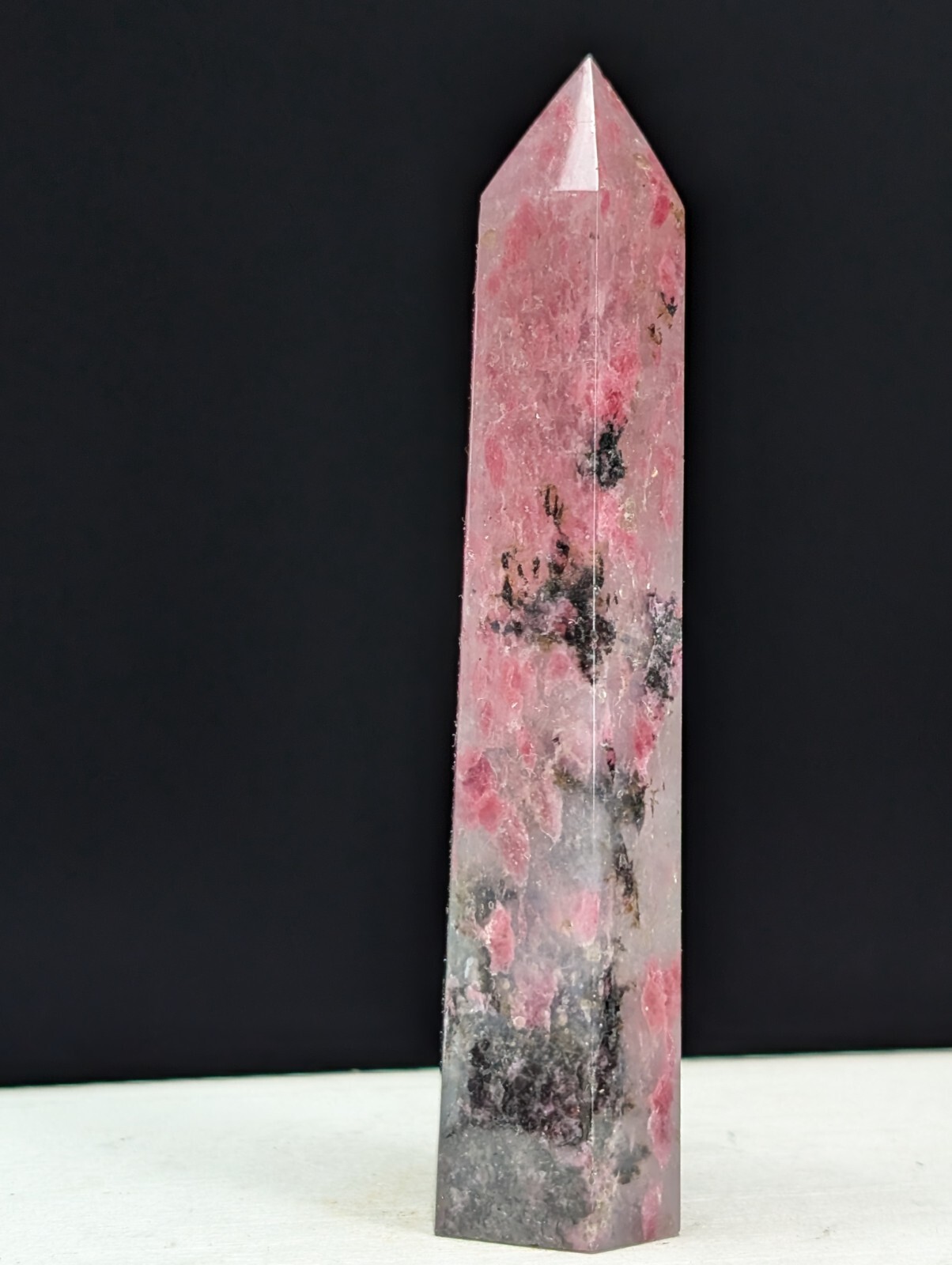 Rhodonite Tower Pink Crystal Gemstone Point Chakra Mineral Wand