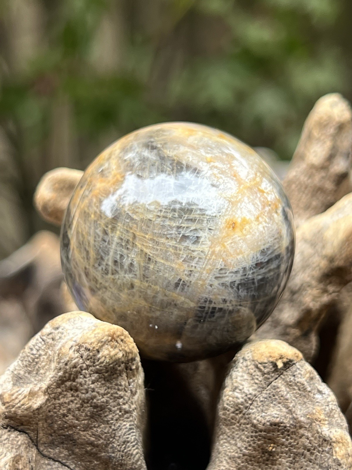 Black Moonstone Crystal Ball / Intuition / Empathy / Calming AAA+ 69g 37mm 23