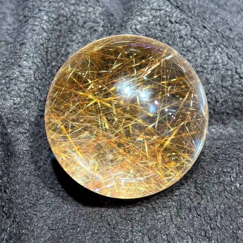 59.5mm Top Natural Clear Gold Quartz Rutilated Sphere Hair Crystal Ball Healing
