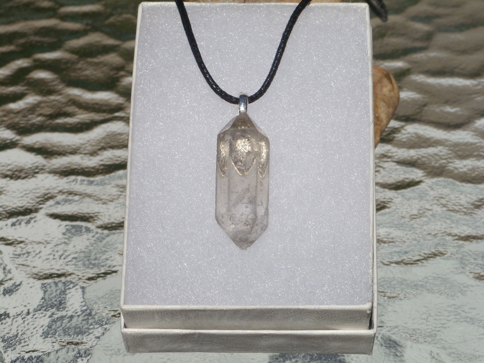 Tibetan Black Quartz Crystal Point Free Form Stone Pendant Necklace Double Term