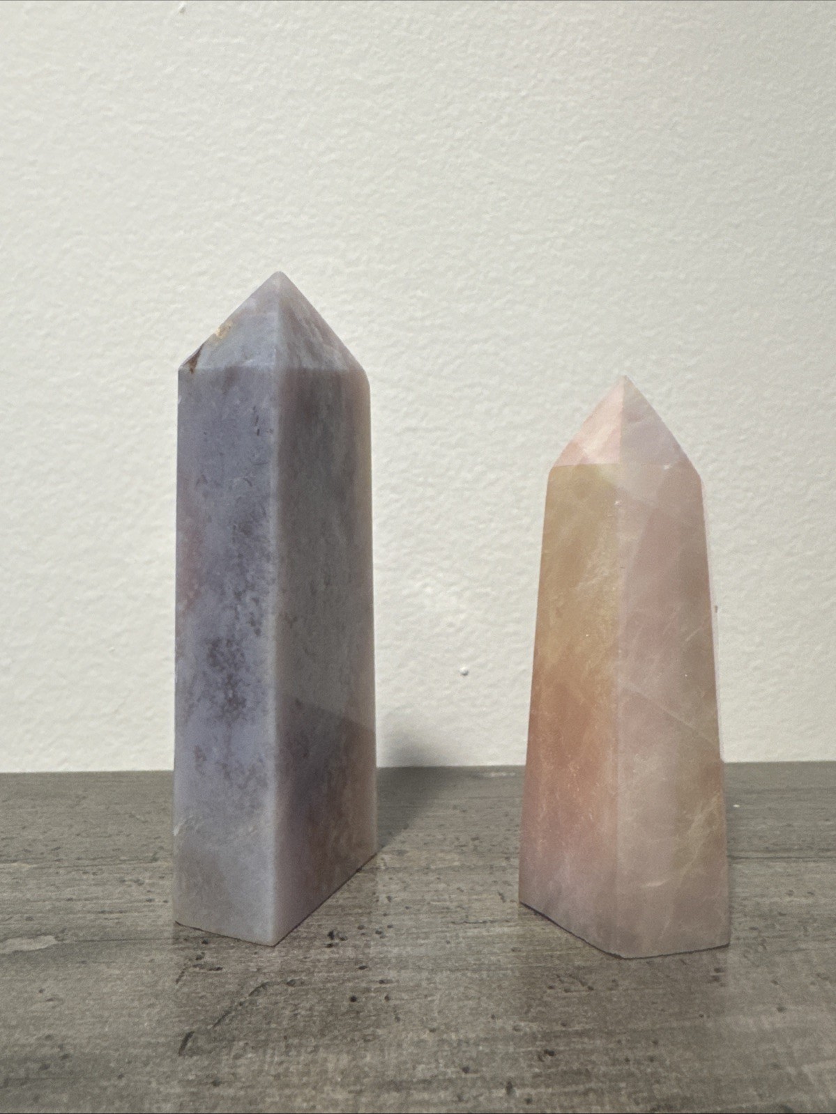 Aura Coated Flower Agate & Rose Quartz Tower Set 4”/3.25” 250 Grams