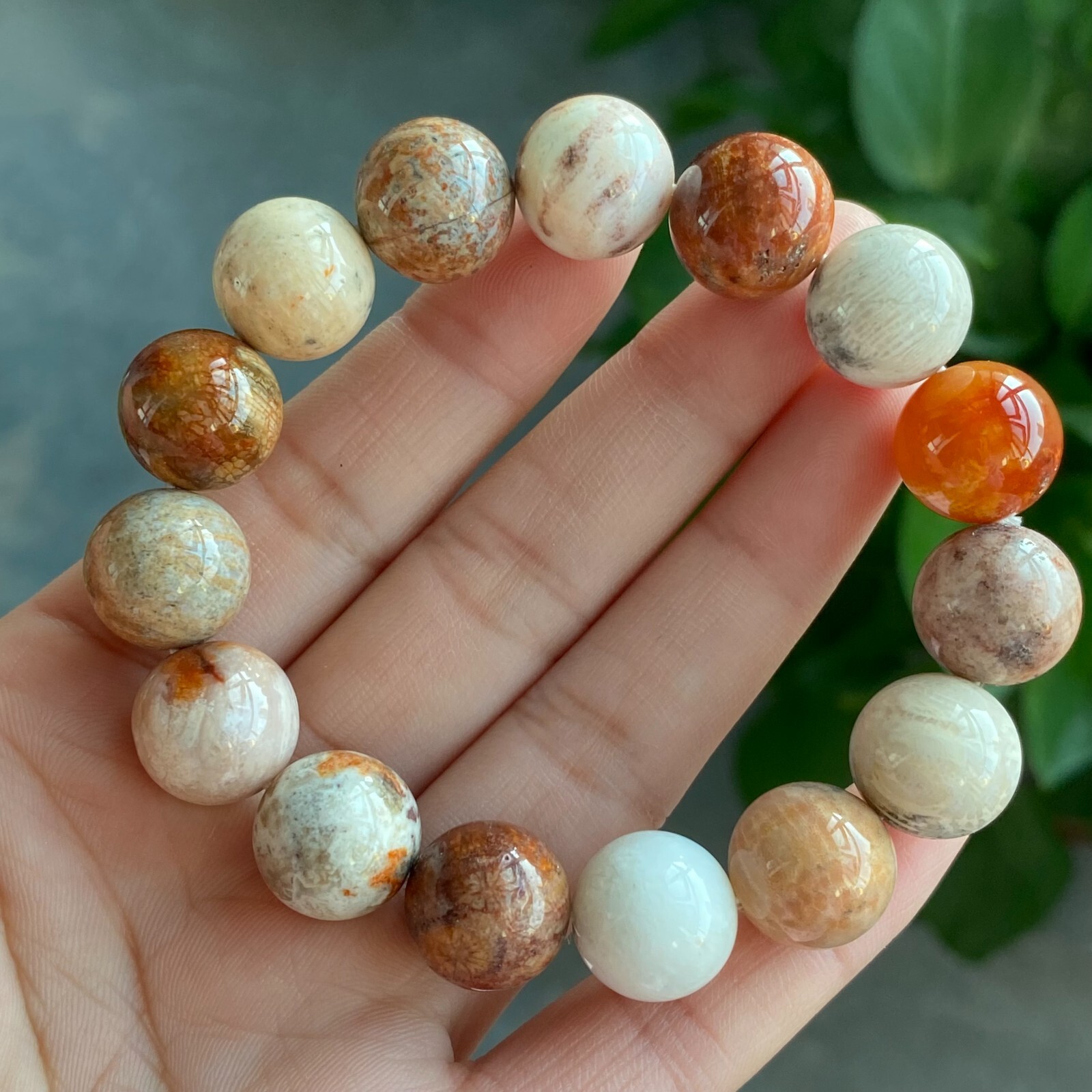 13mm Natural Orange Jade Coral Quartz Crystal Beads Bracelet AAA 1342