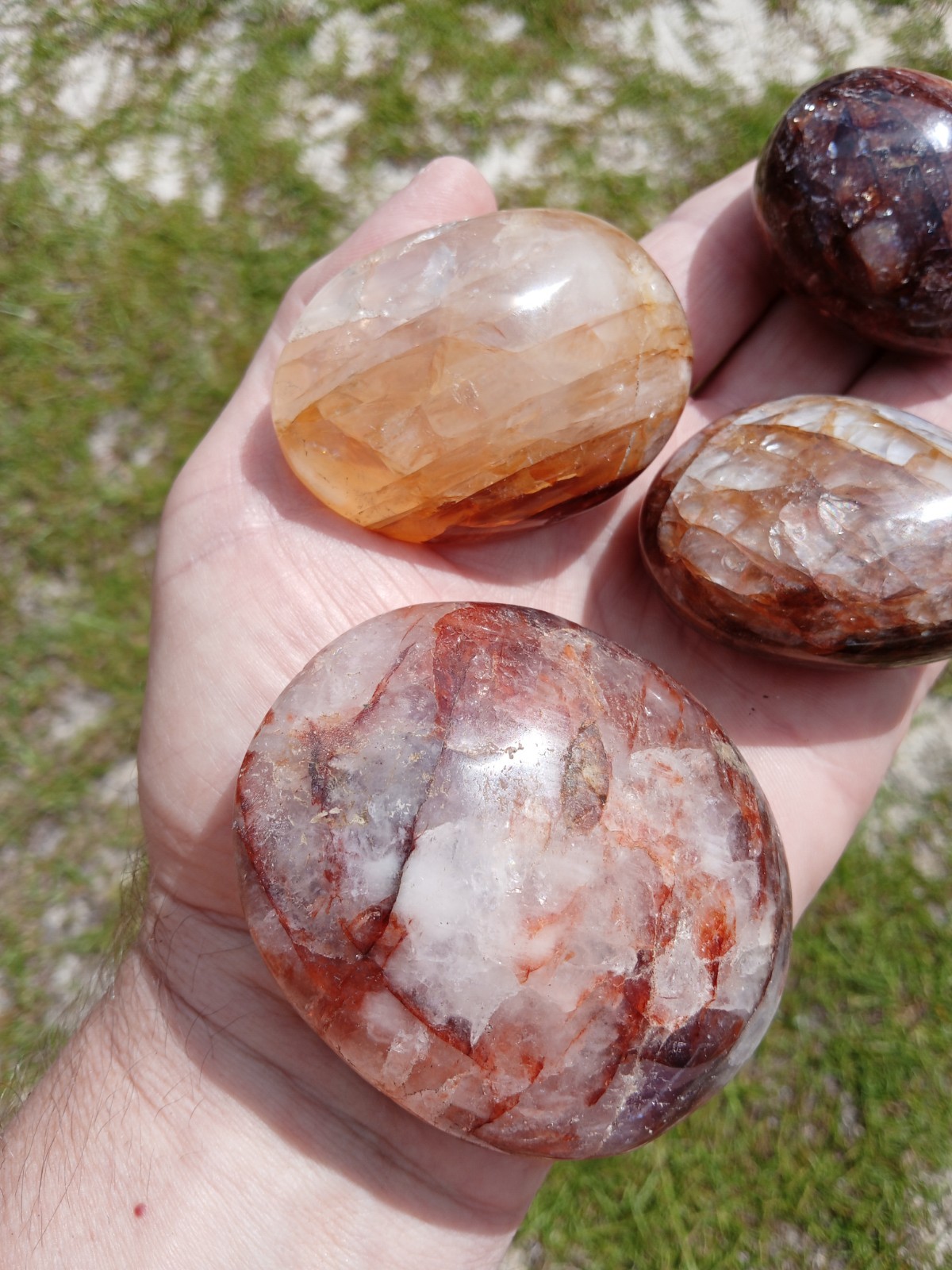 4 Hand Polished Hematoid Fire 🔥 Quartz Palm Stones! Healing, 1 Pound! X3
