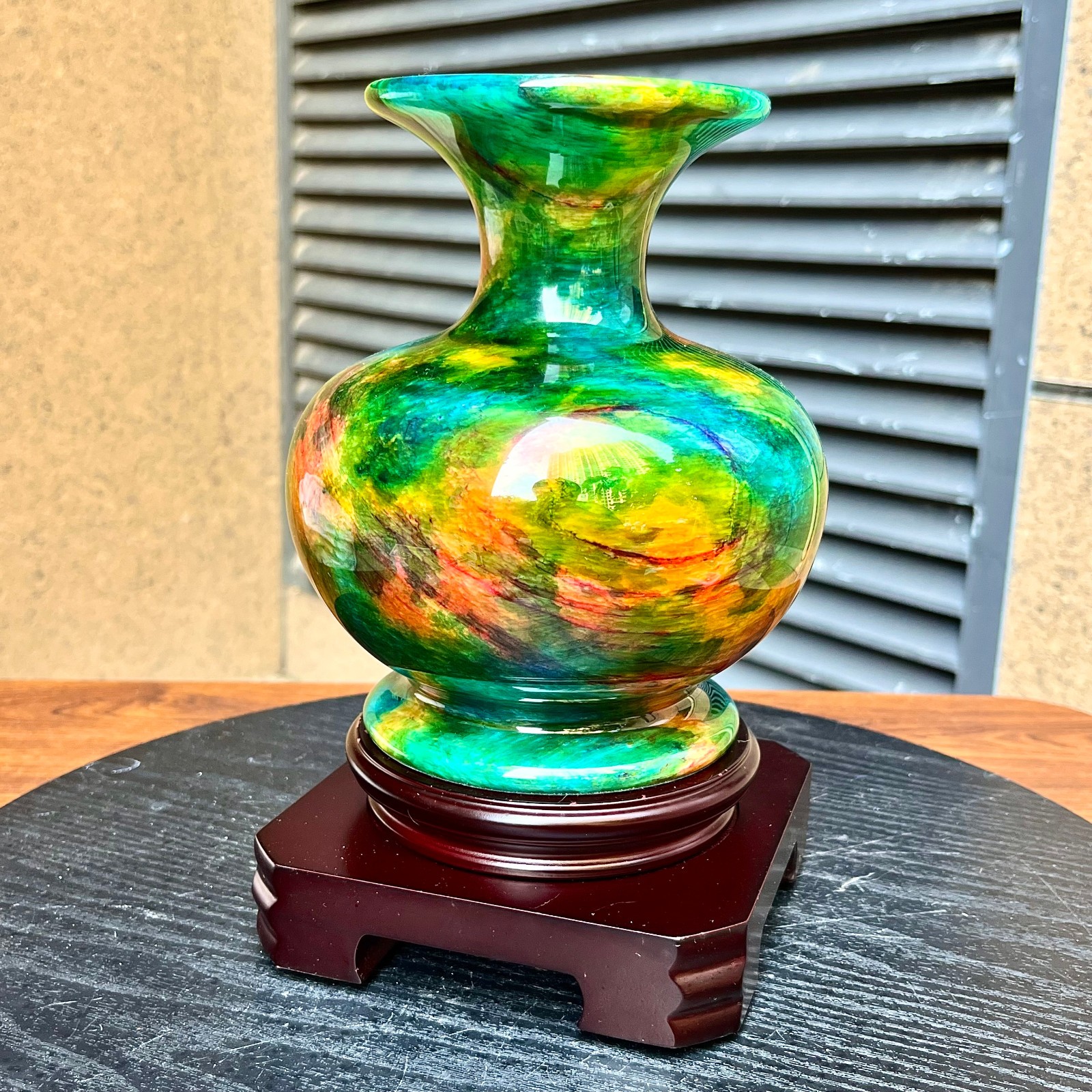 Taiwan Serpentine Crystal Gourd Vase Lucky Feng Shui Home Art 4 lb