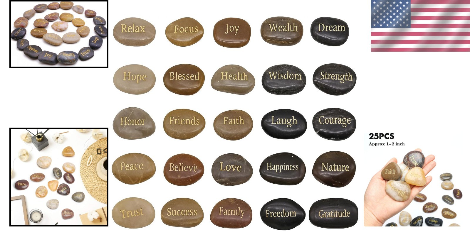 Variety Pack of 25 Inspirational Stones – Perfect Gifts for Motivation & Decor