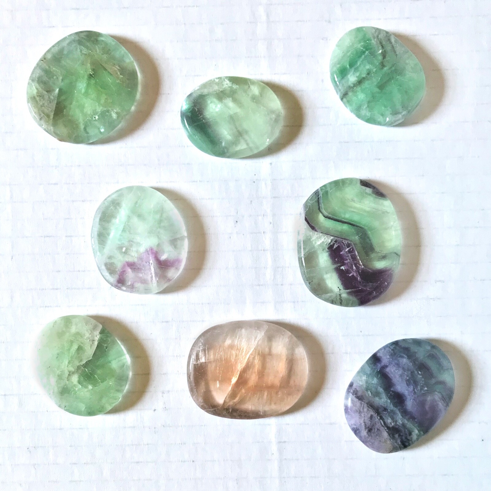 Natural Rainbow Fluorite Palm Stone Rock Crystal Healing Reiki Polished Worry St