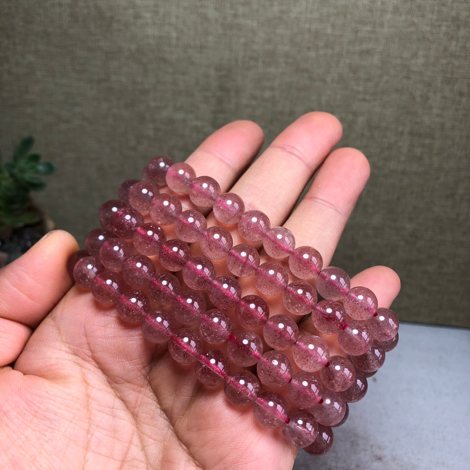 5Pcs Natural Polish red strawberry quartz bracelets ball sphere 8mm A6169