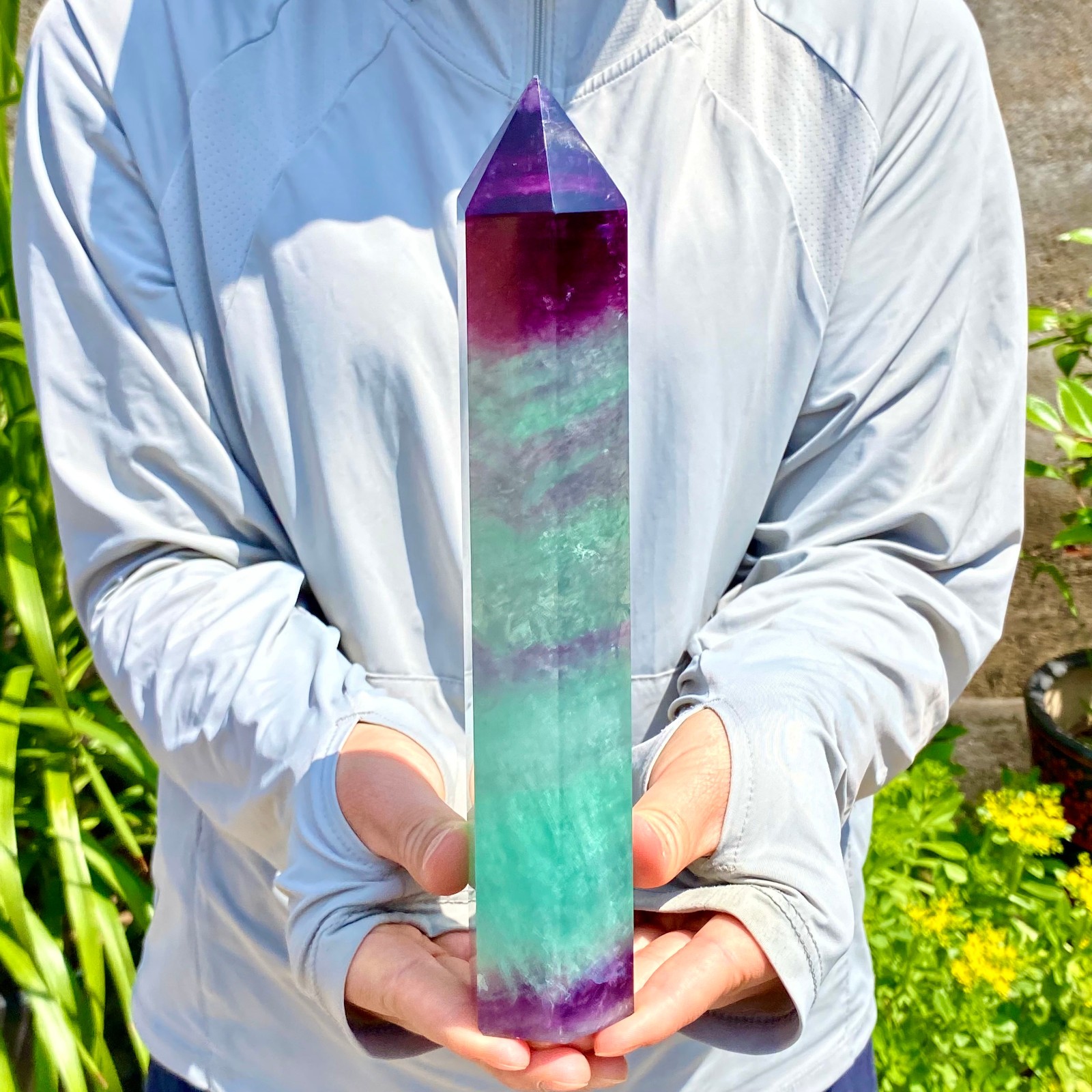 2.22LB Natural Fluorite Crystal Column Magic Wand Obelisk Point Earth Healing