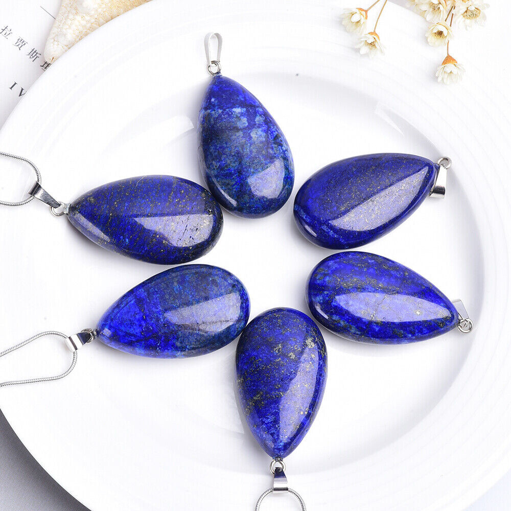 Natural Stone Teardrop Quartz Crystal Pendant Water Drop Chakra Necklace Healing