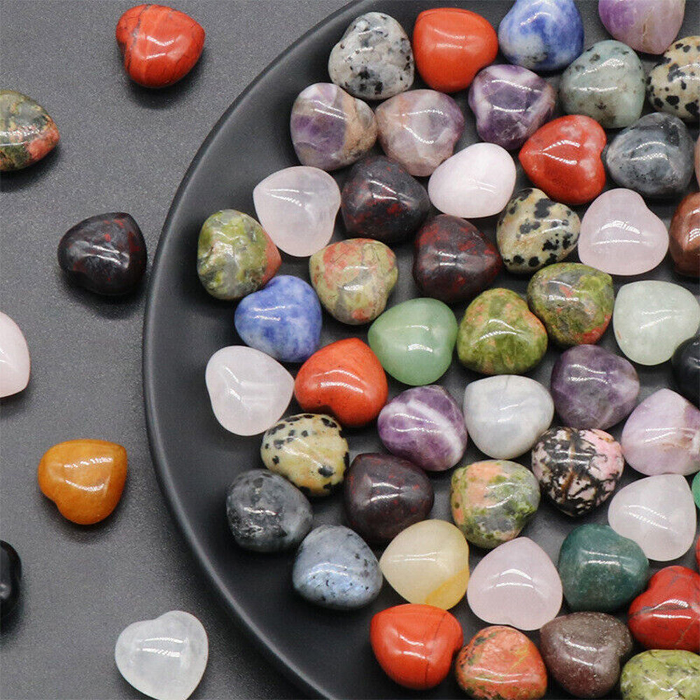 5PCS Natural Crystal Quartz Mini Puff Heart Pocket Palm Worry Stones Healing