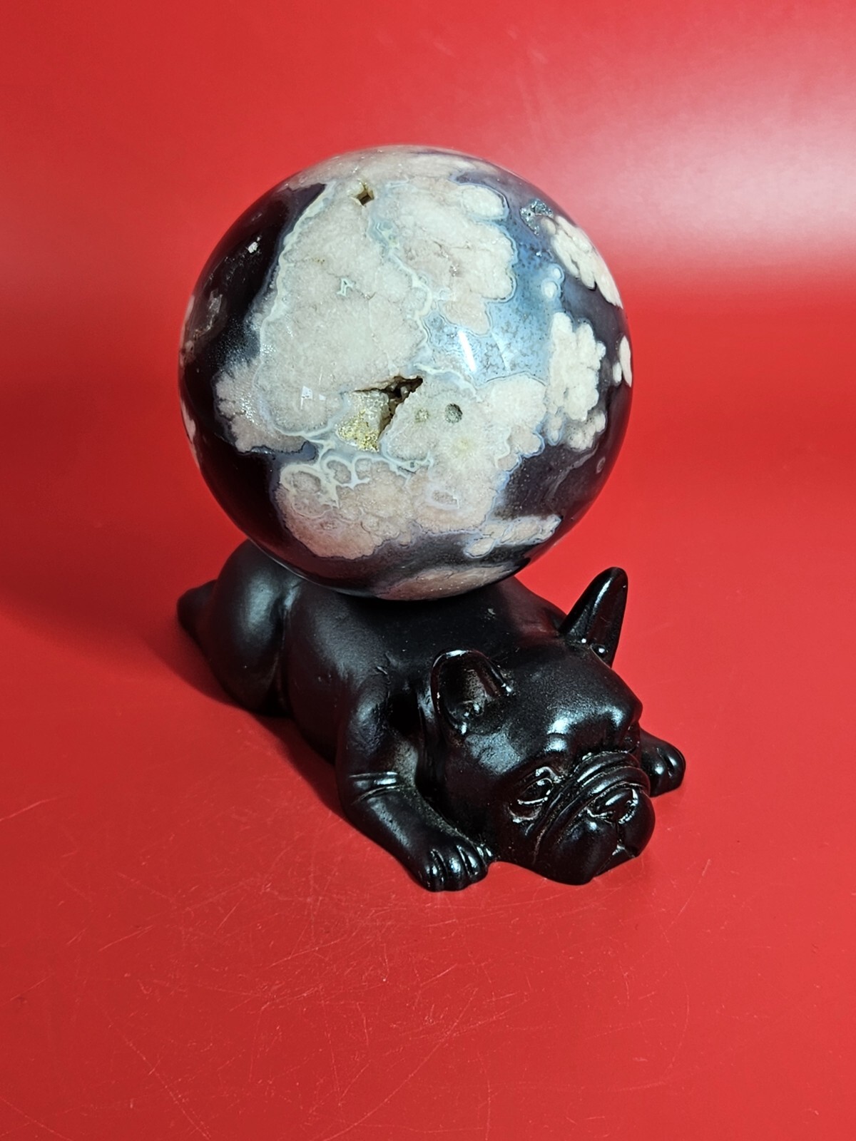 Druzy Black Flower Agate Sphere Quartz Crystal Gemstone Healing Natural 290G