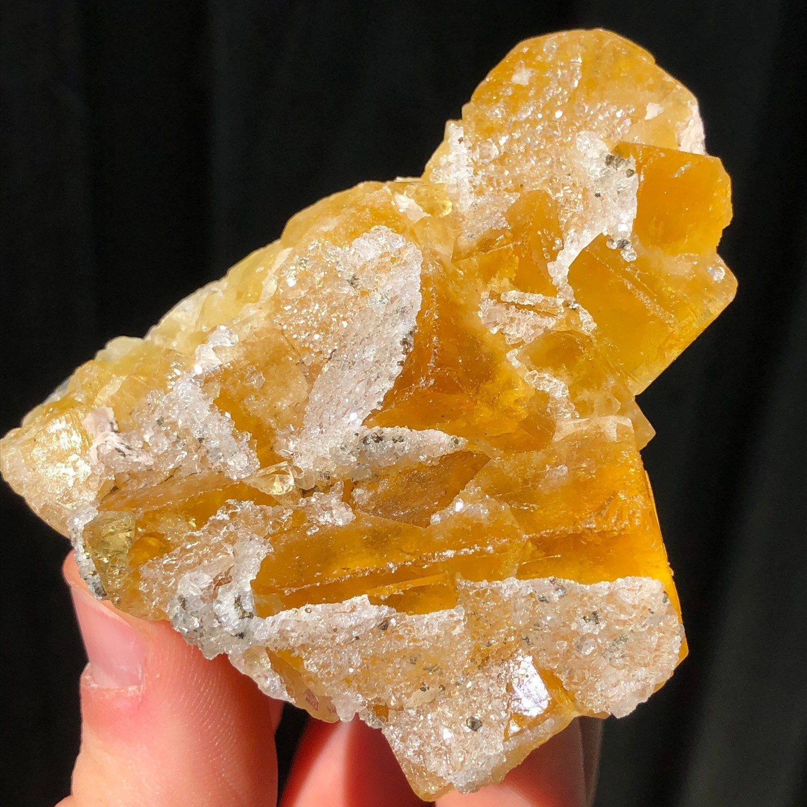 7.3cm Yellow Fluorite Crystals w Druzy Quartz from Four de Cluzel Mine, France