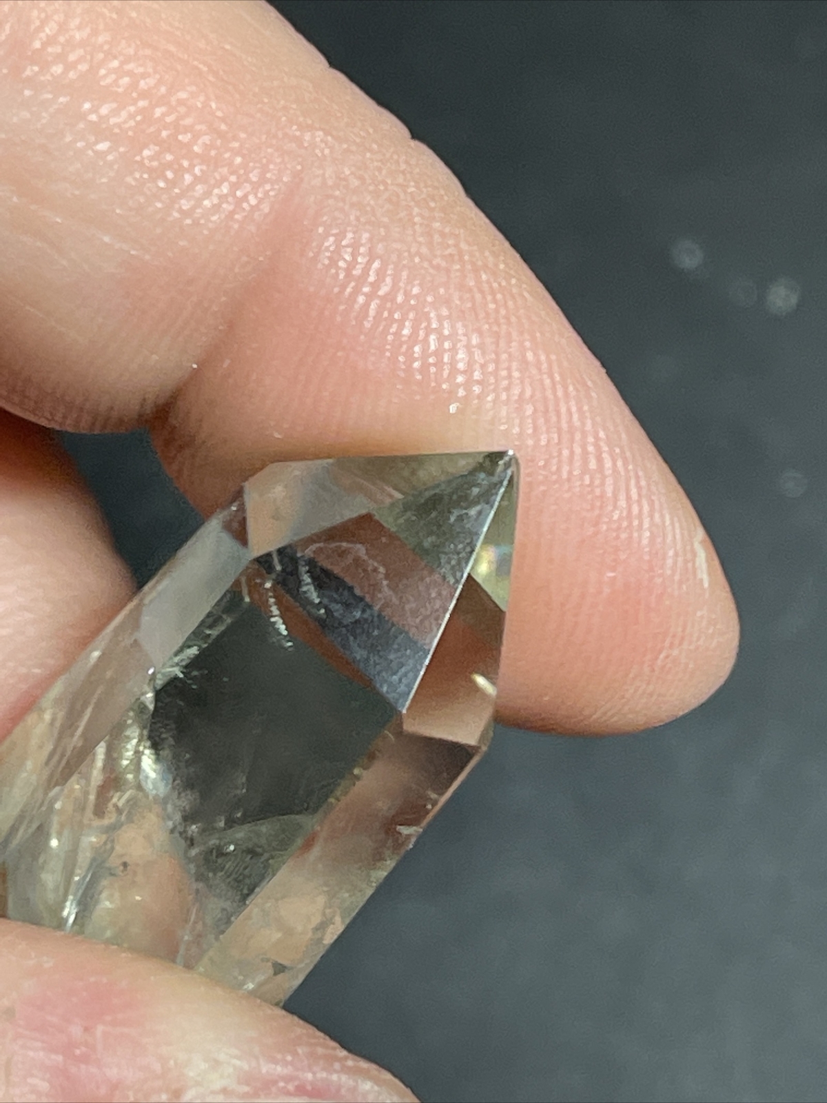 Prasiolite Green Amethyst Tower Point with Rainbows 1.58in Tall 9g