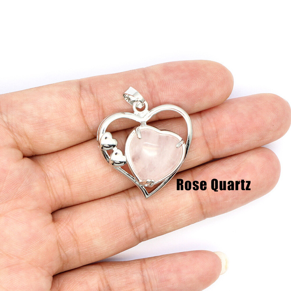 Natural Chakra Love Heart Crystal Stone Quartz Pendant Necklace Jewelry Healing