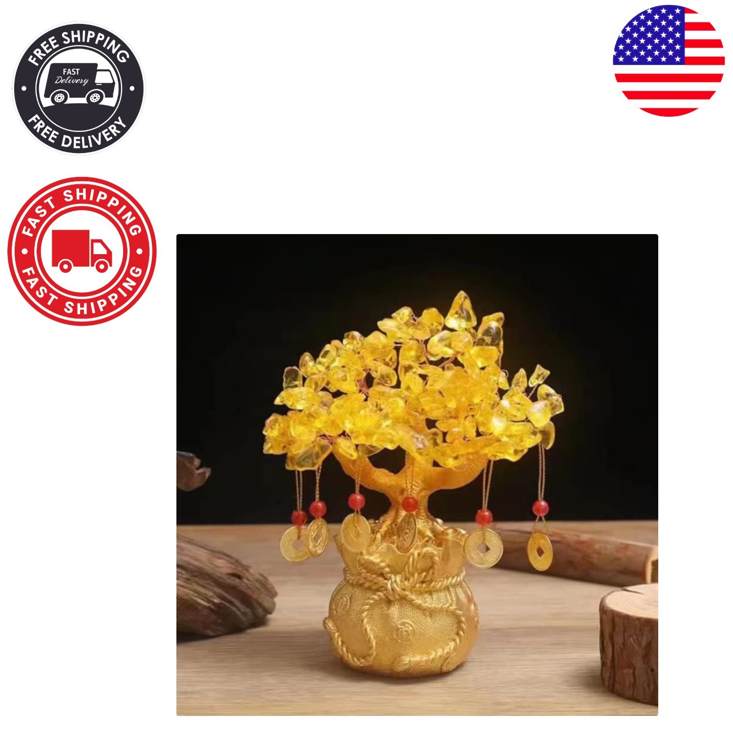 Beautiful Potted Golden Yellow Crystal Fortune Tree – Ideal Gift for All Seasons