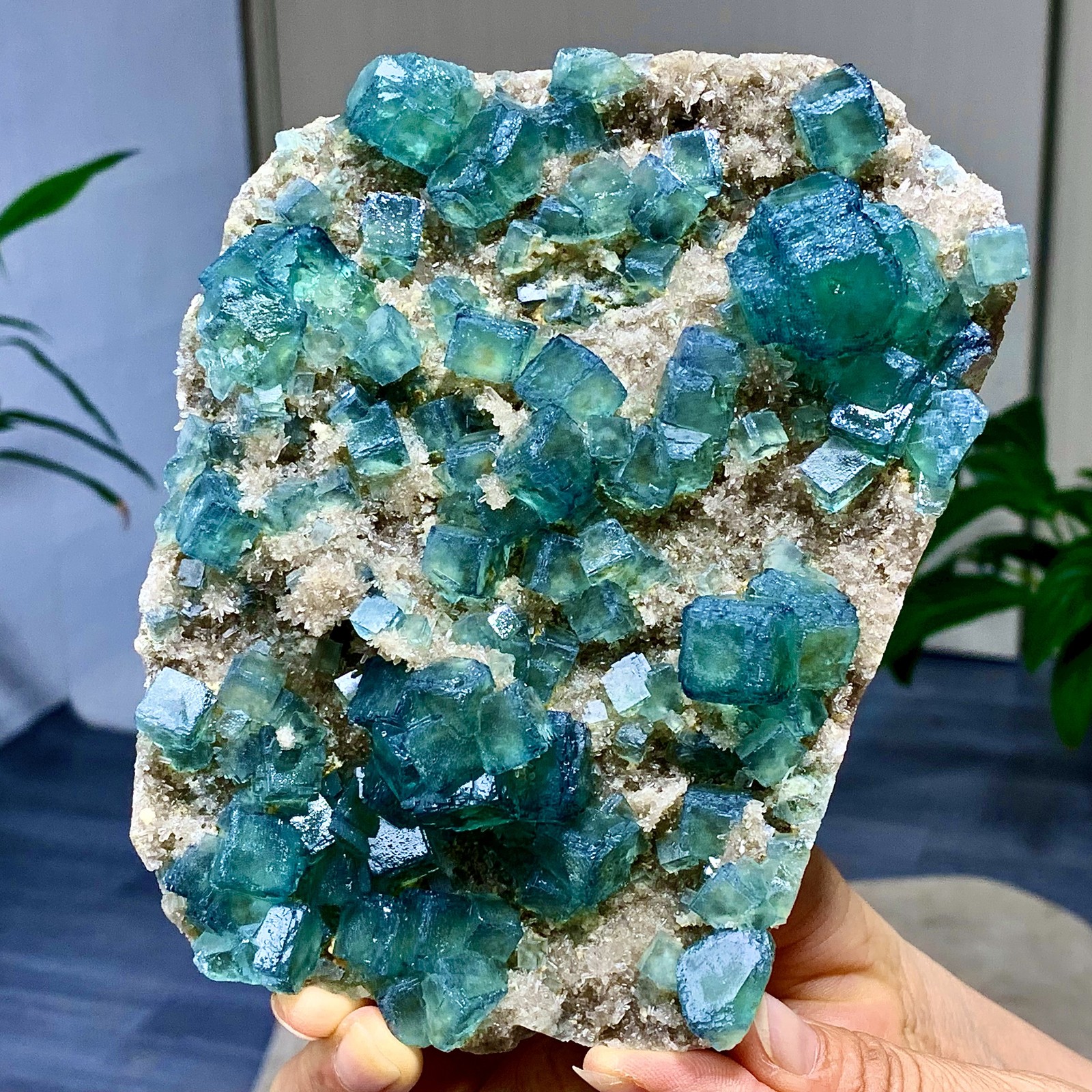 1.92LB Rare transparent green cubic fluorite mineral crystal sample/China