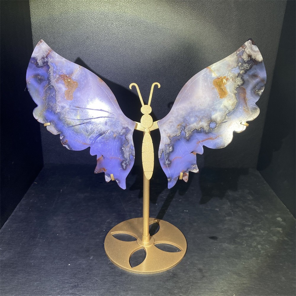 1.2LB 9″ A++Blue Flower Agate Butterfly Statue Crystal Reiki Heal Carving Decor