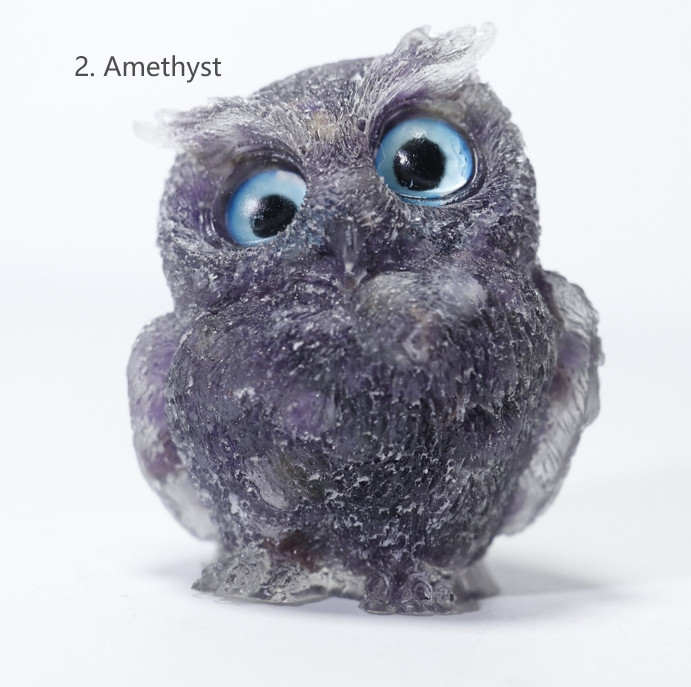 Natural Amethyst Crystal Owl Carving Birds Figurine Decor Healing Stone Animals