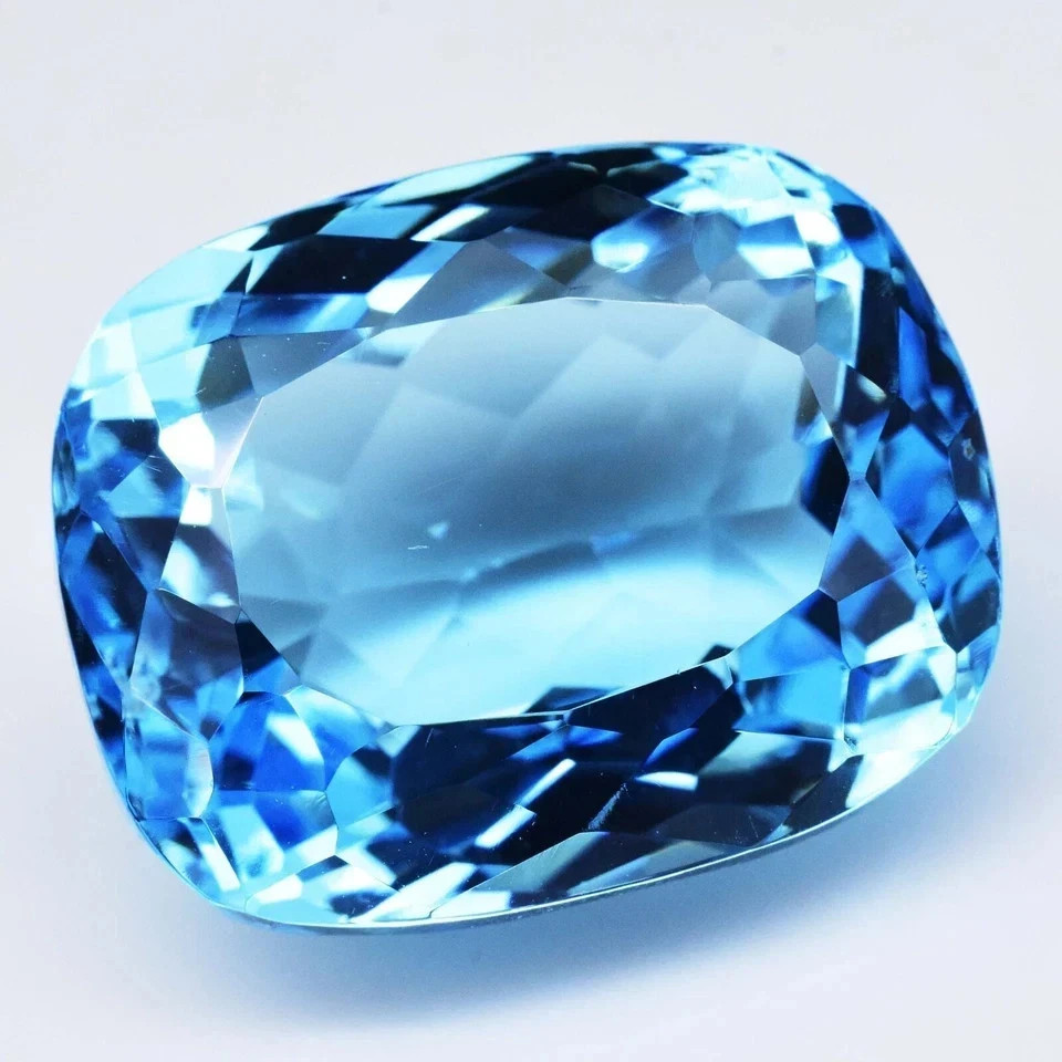 60+ Ct Lustrous Sky Blue Topaz Cushion Cut Flawless Certified Loose Gemstone