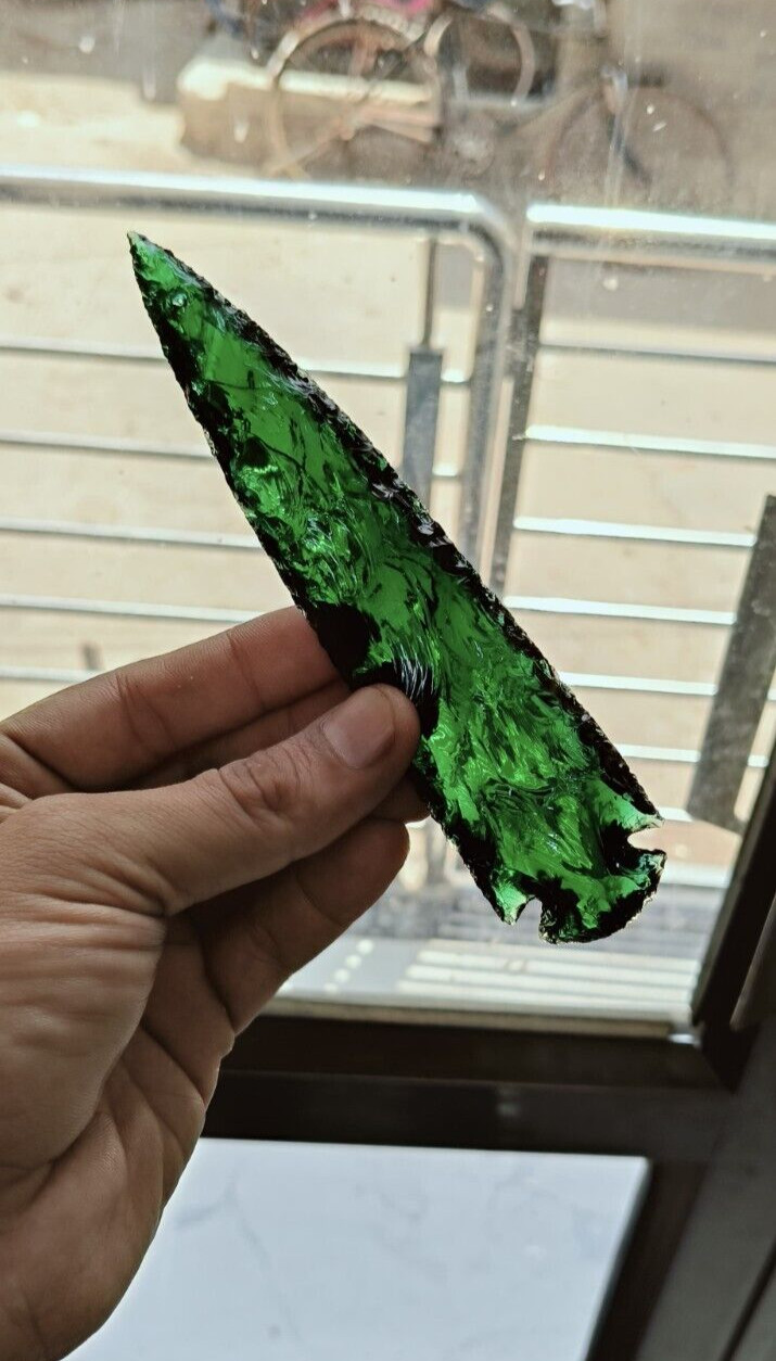 6″ Dark Green Aqua Obsidian Arrowhead Crystal Large Healing Decor Jewelry Making