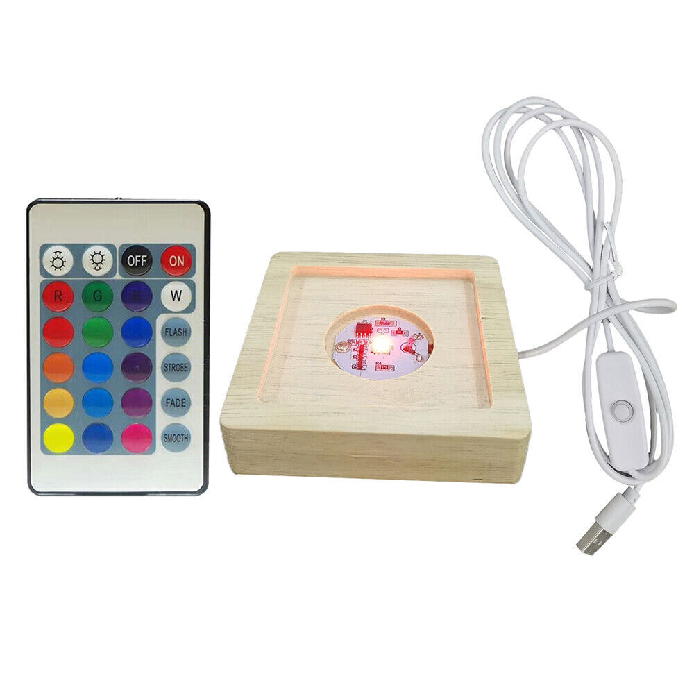 2PCS Resin LED Lights Display Base Wooden Lighted Base Stand for Laser Crystal