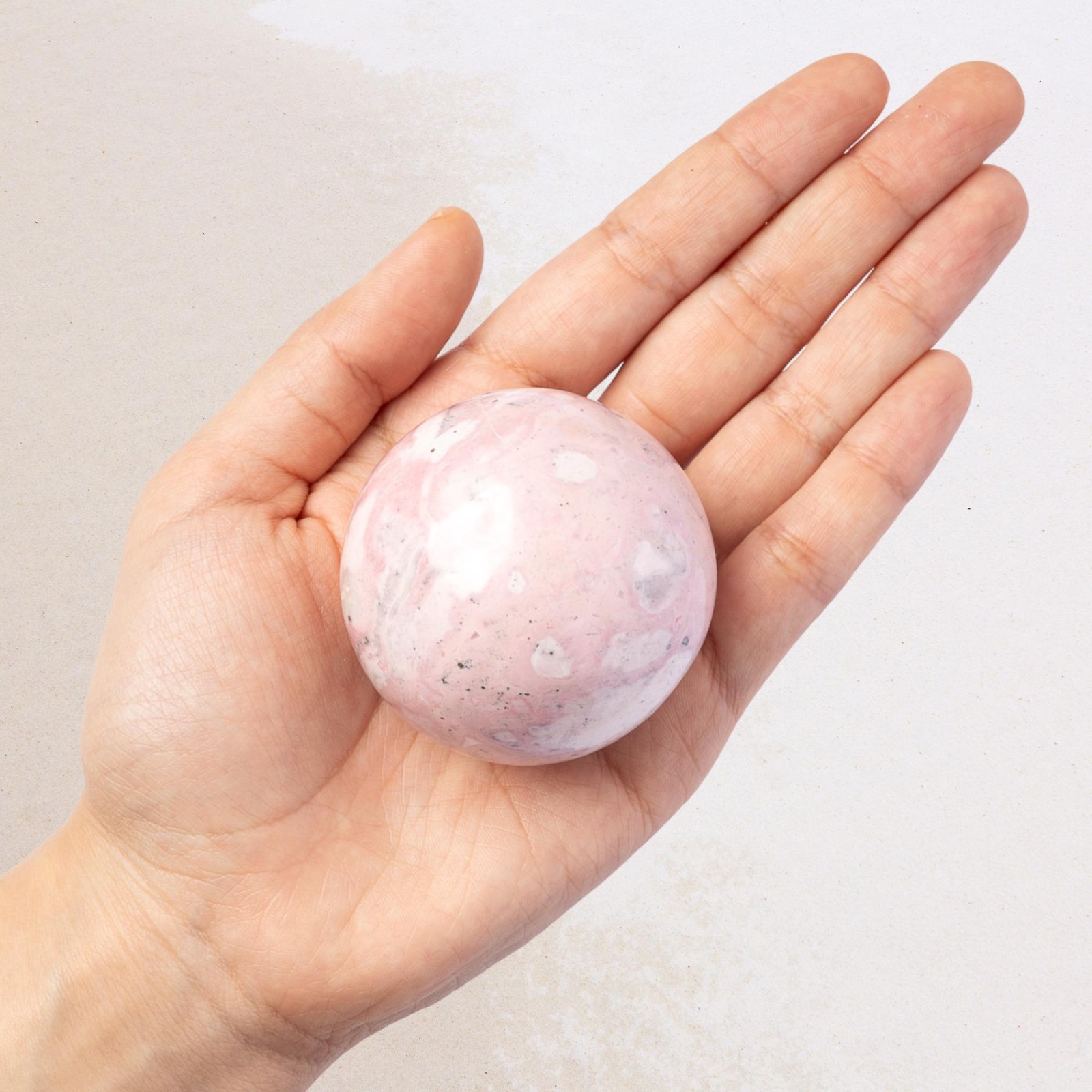 Rhodonite Sphere with Stand Pink White Crystal Ball Natural Stone Specimen Gift