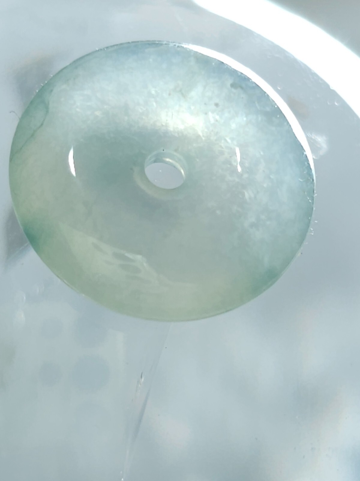 15mm Jade Pi Disc Pendant | Icy Green Donut Bead | Semi-Translucent 1.84g