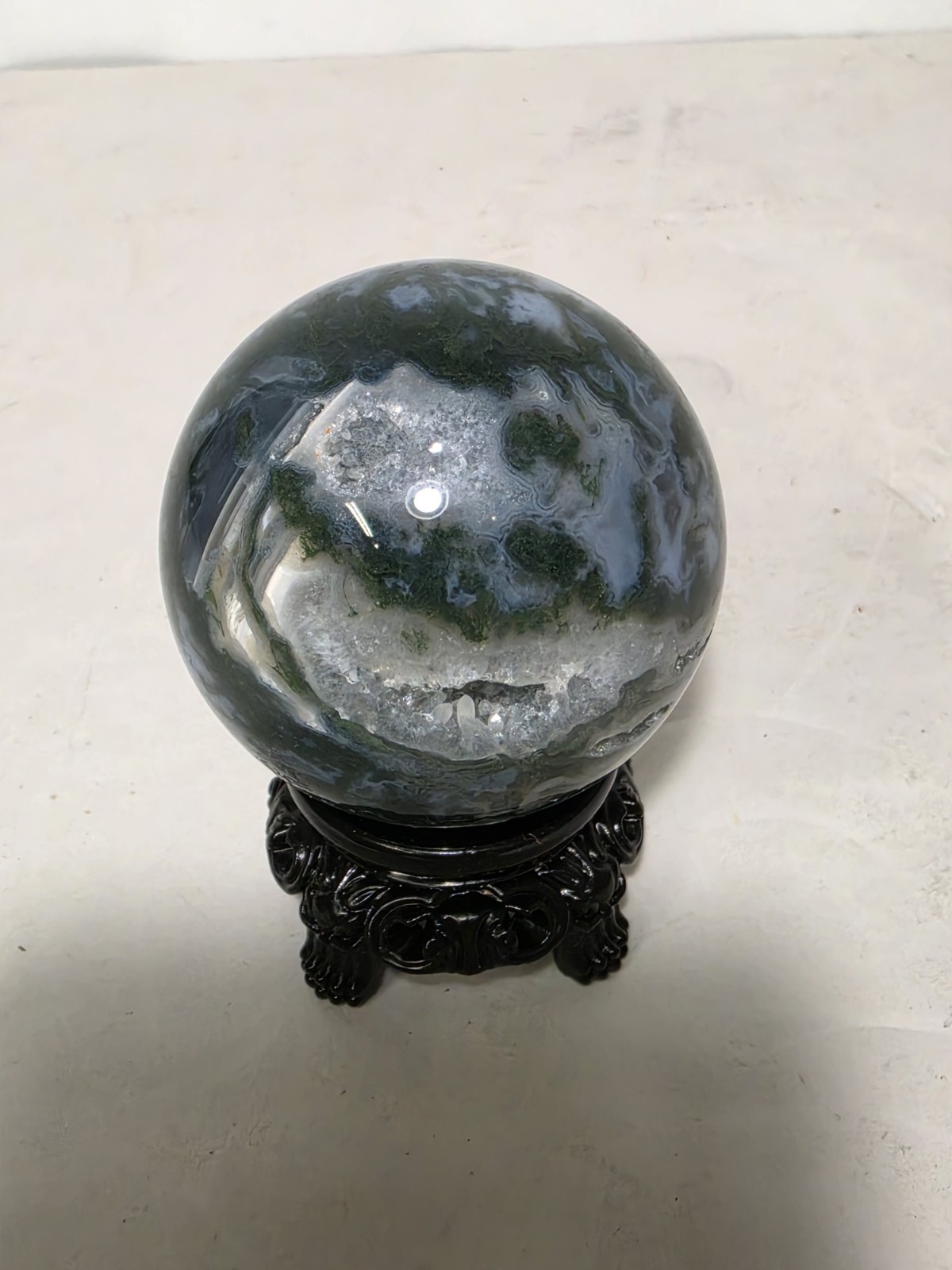 Polished Moss Agate Druzy Quartz Sphere Crystal Ball Natural Mineral 2.5 In Dia