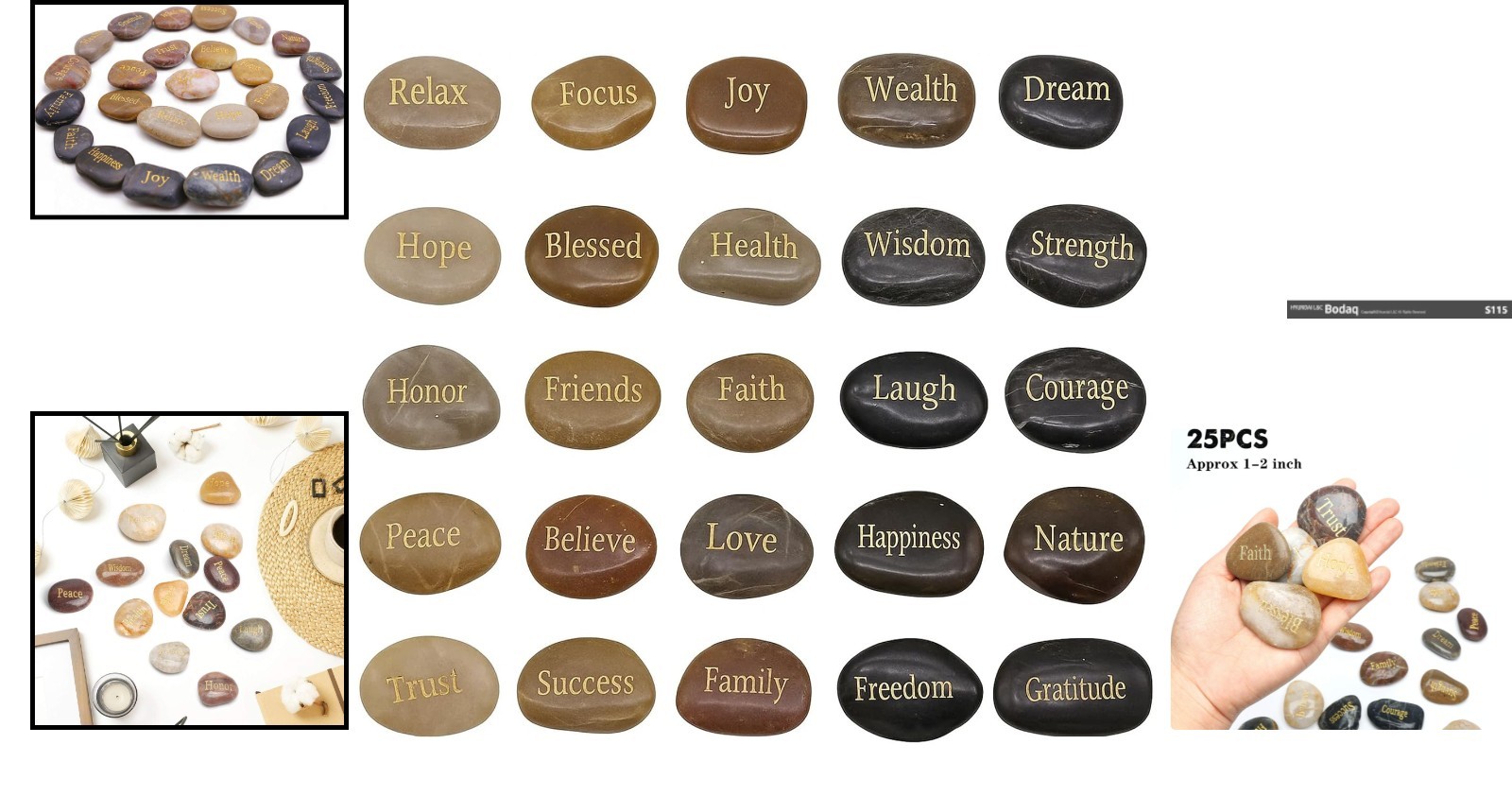 Encouragement Stones Gift Set – 25 Unique Engraved Rocks for Home & Office Decor