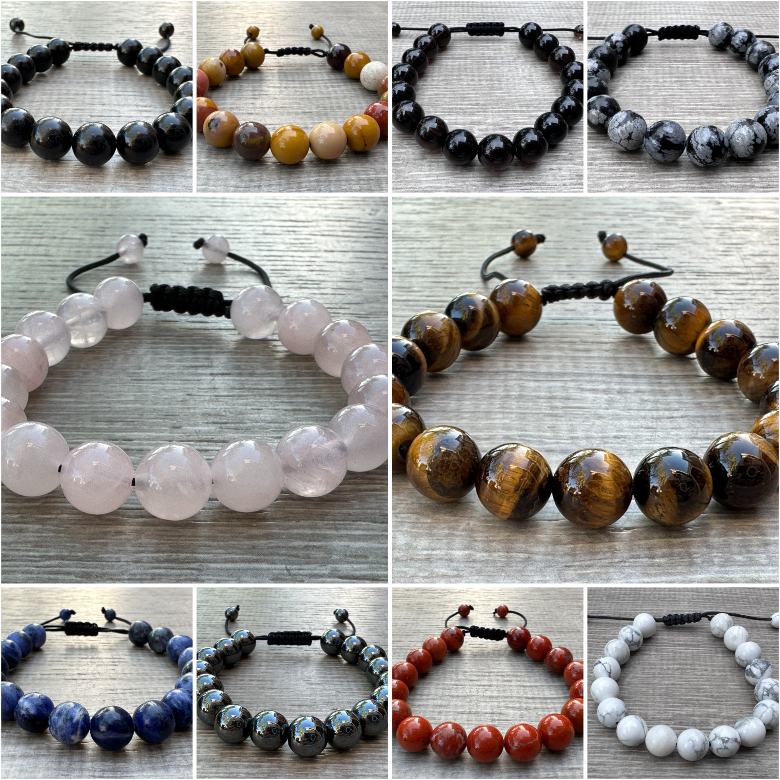 Grade A++ Gemstone Bead Adjustable Bracelet 10mm, Genuine Crystals Bracelets