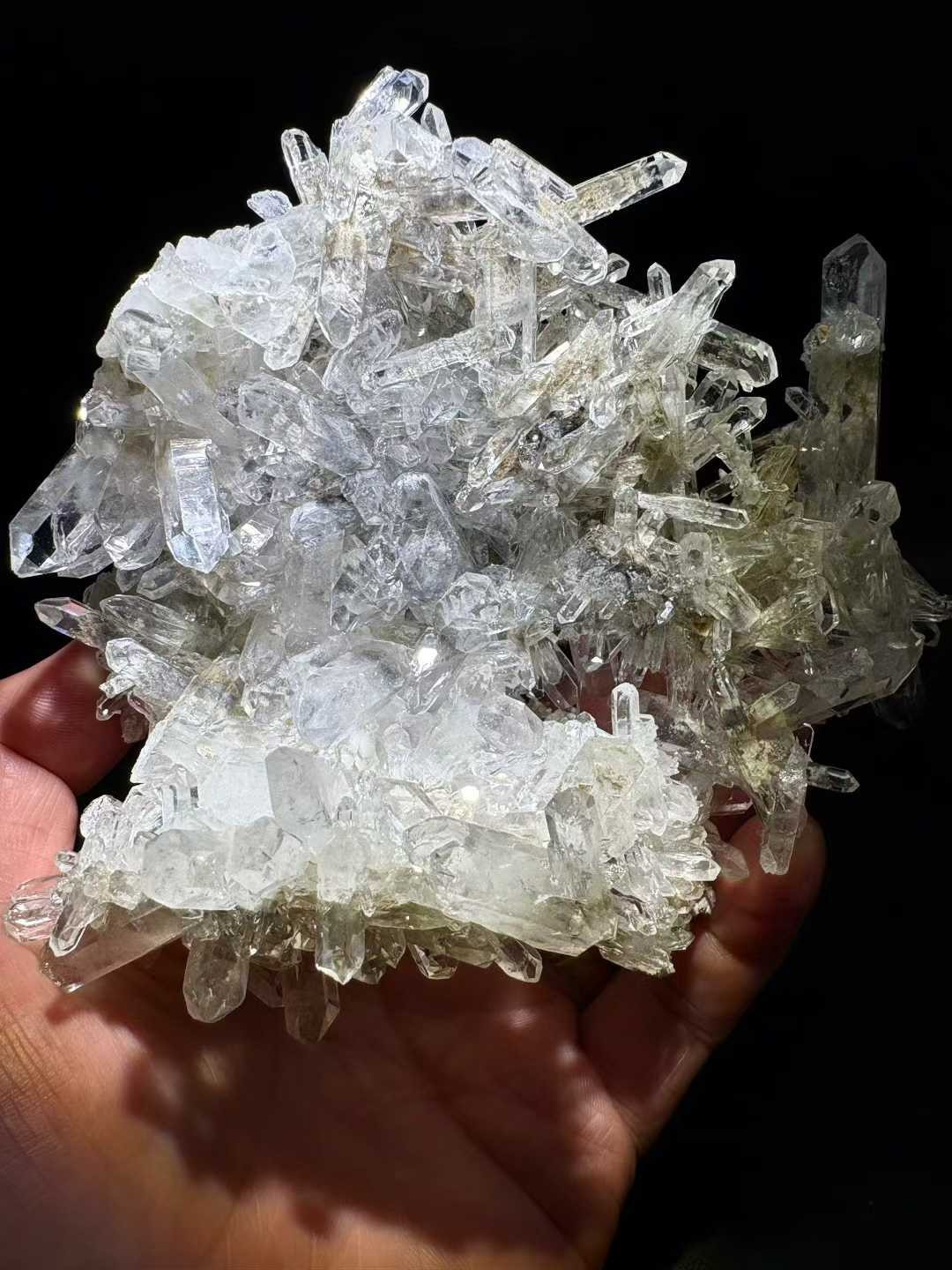 Natural White Quartz Cluster Blue Ghost Crystal Energy Mineral Reiki Decor