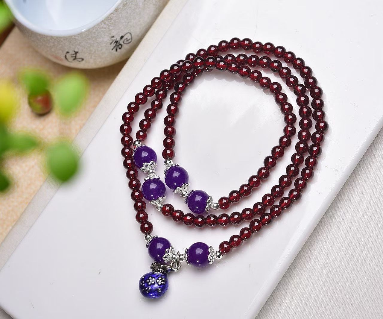 4.5mm TOP Natural garnet Crystal quartz carved round bead bracelet Healing
