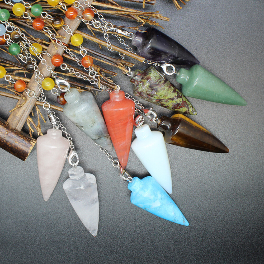 Natural Chakra Crystal Cone Pendulum Quartz Stone Pendant Necklace Healing Reiki
