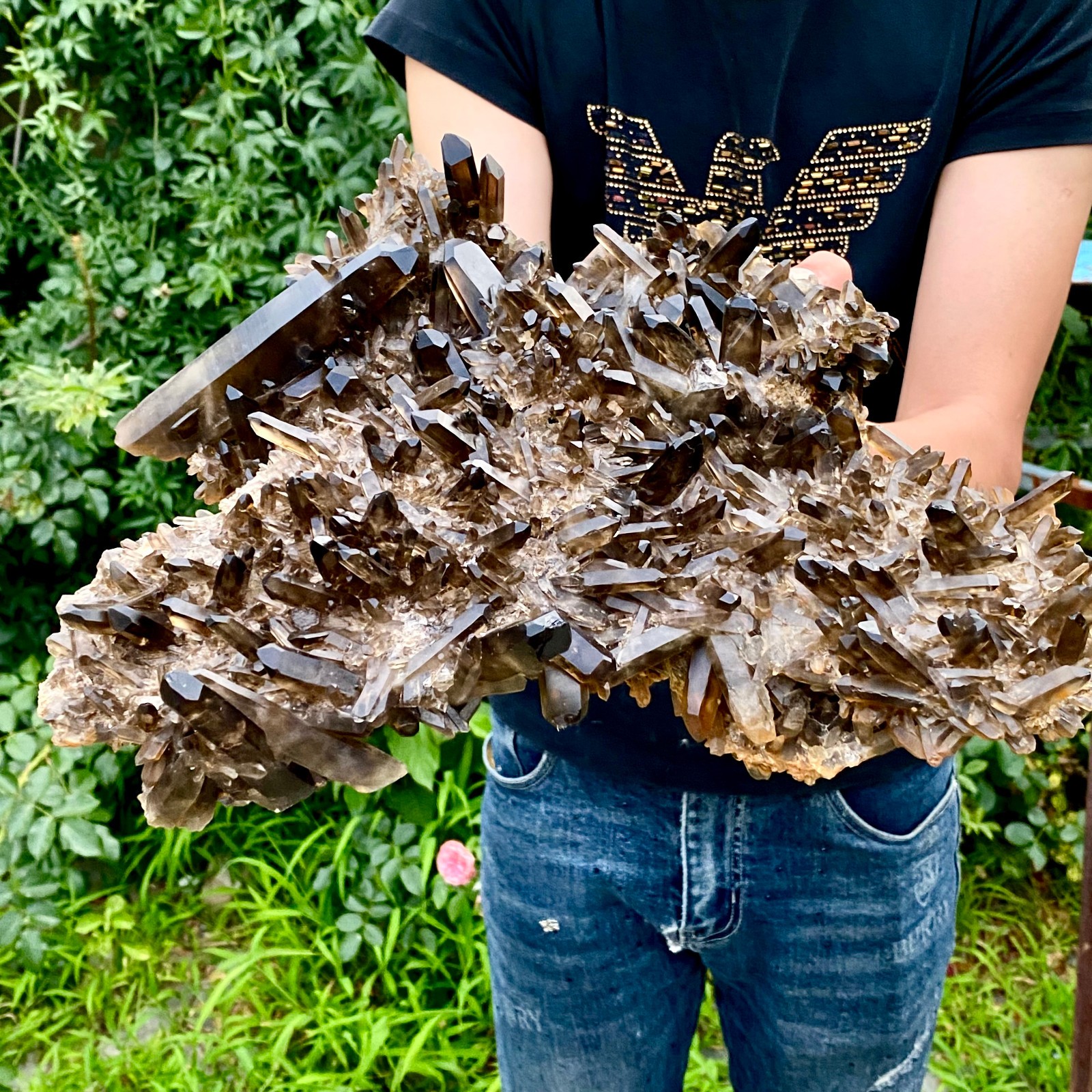 10.8LB Natural Tea black Crystal quartz Cluster Mineral Specimen Healing reiki