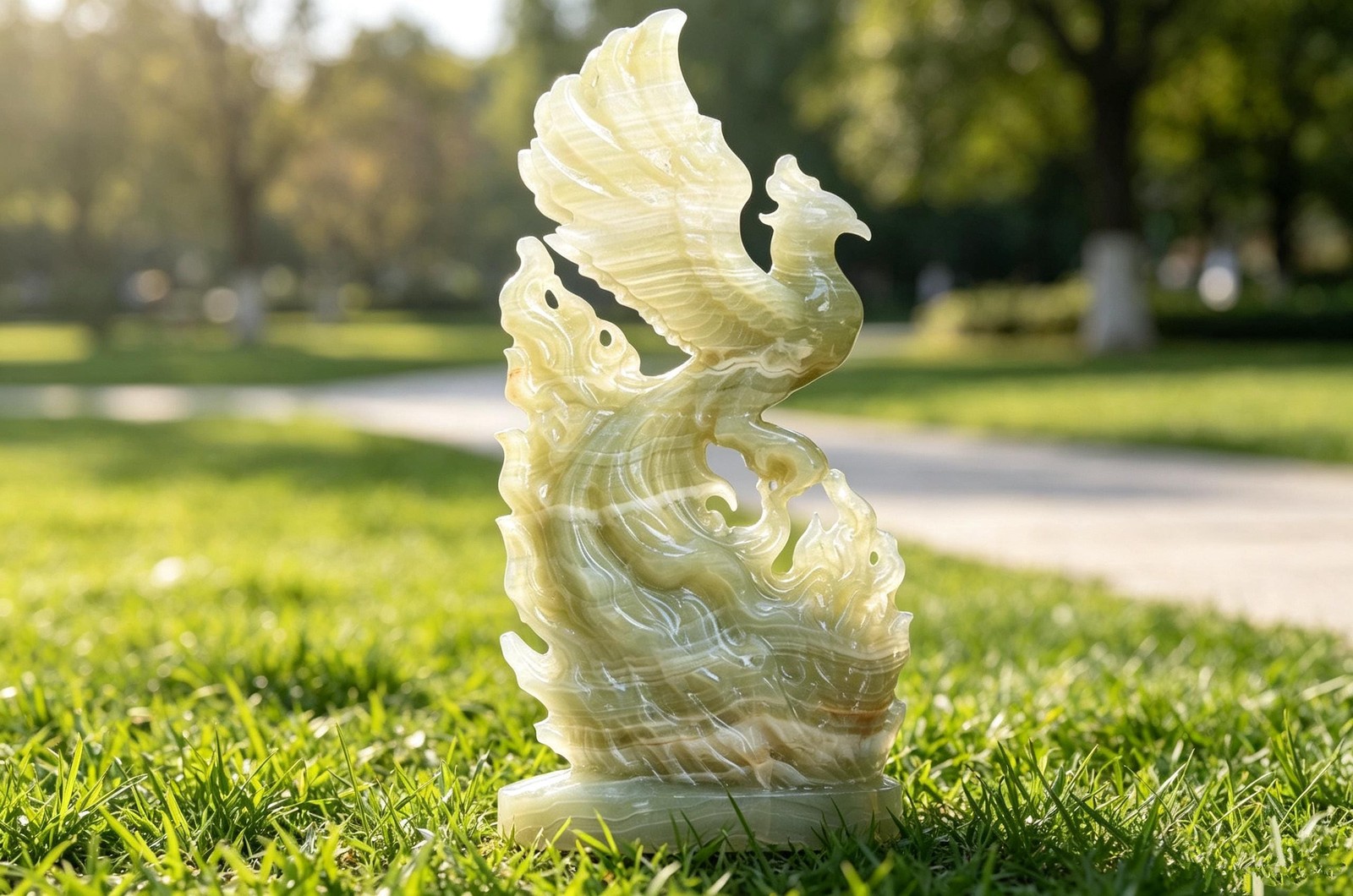 Hand Carved Afghan Jade Phoenix Figurine, Natural Crystal Phoenix Statue 1pc