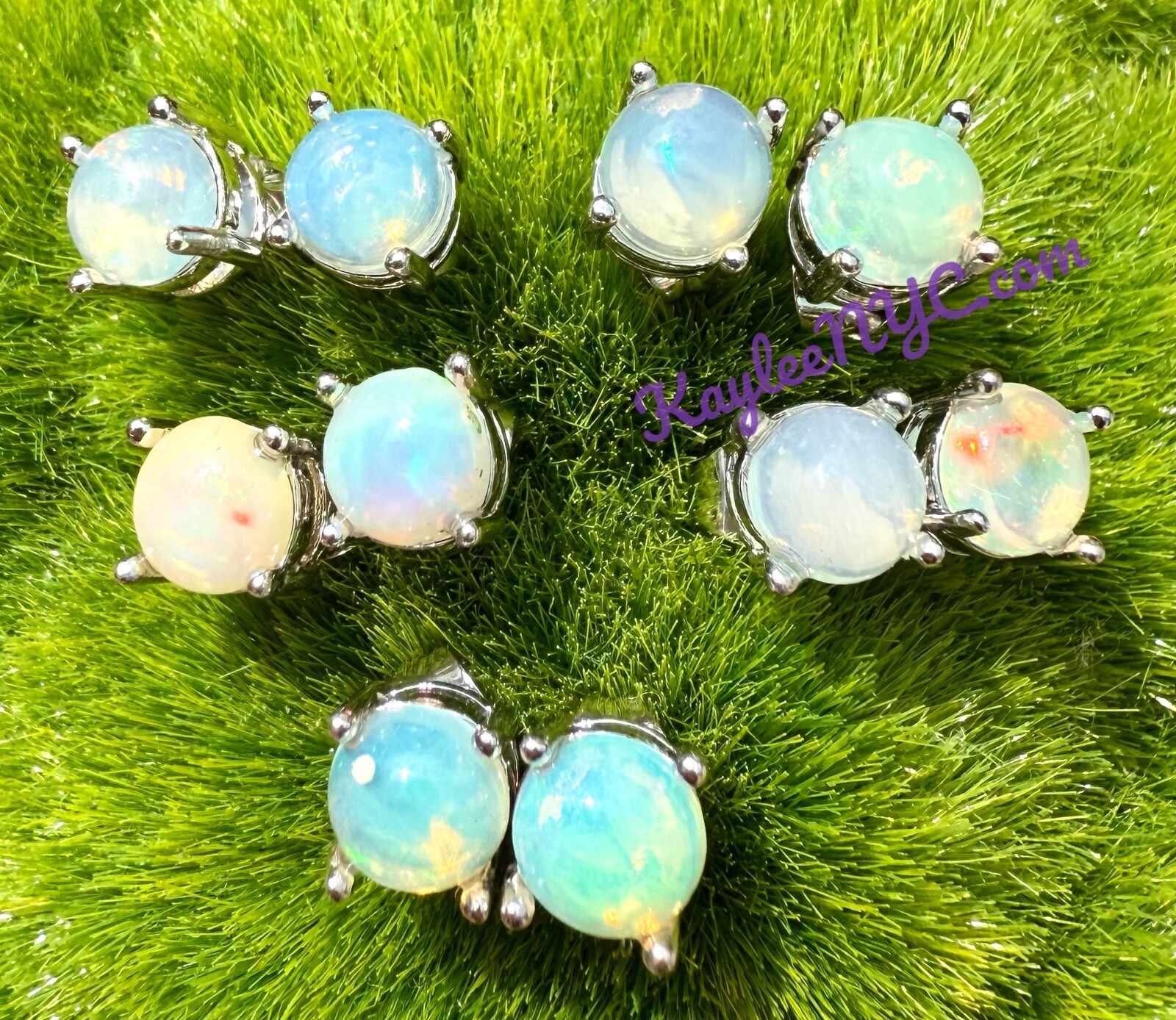 Wholesale Lot 5 Pairs Natural Opal Sterling Silver 925 Studs 6mm Round
