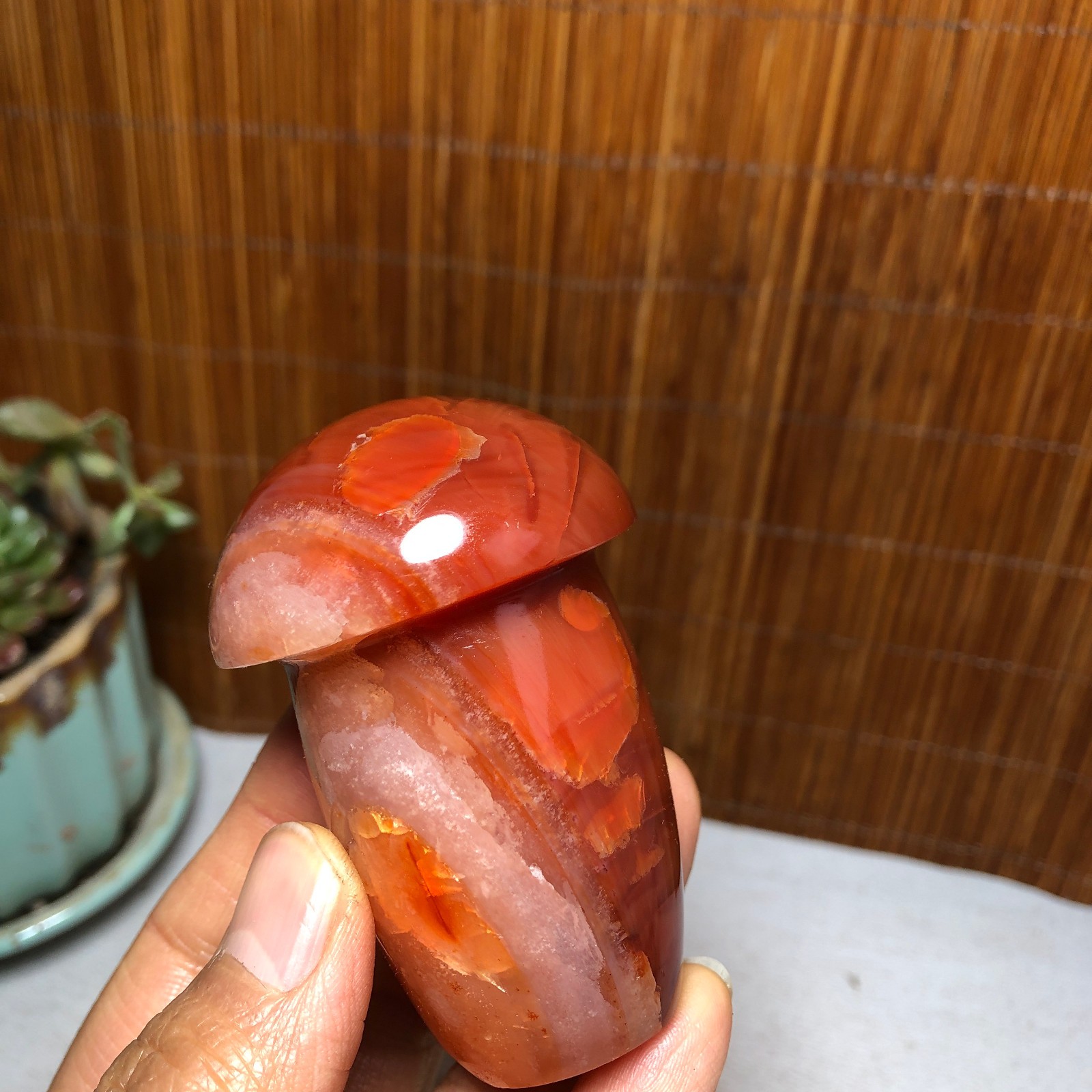 68-45-35mm Rare NATURAL red agate mushroom polishing Crystal specimen 162g A5093