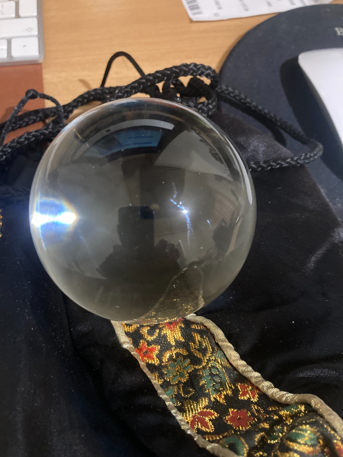RARE LEAD HEAVY CRYSTAL BALL BRASS 3 INCH UNICORN STAND STRING PENDULUMS BAG
