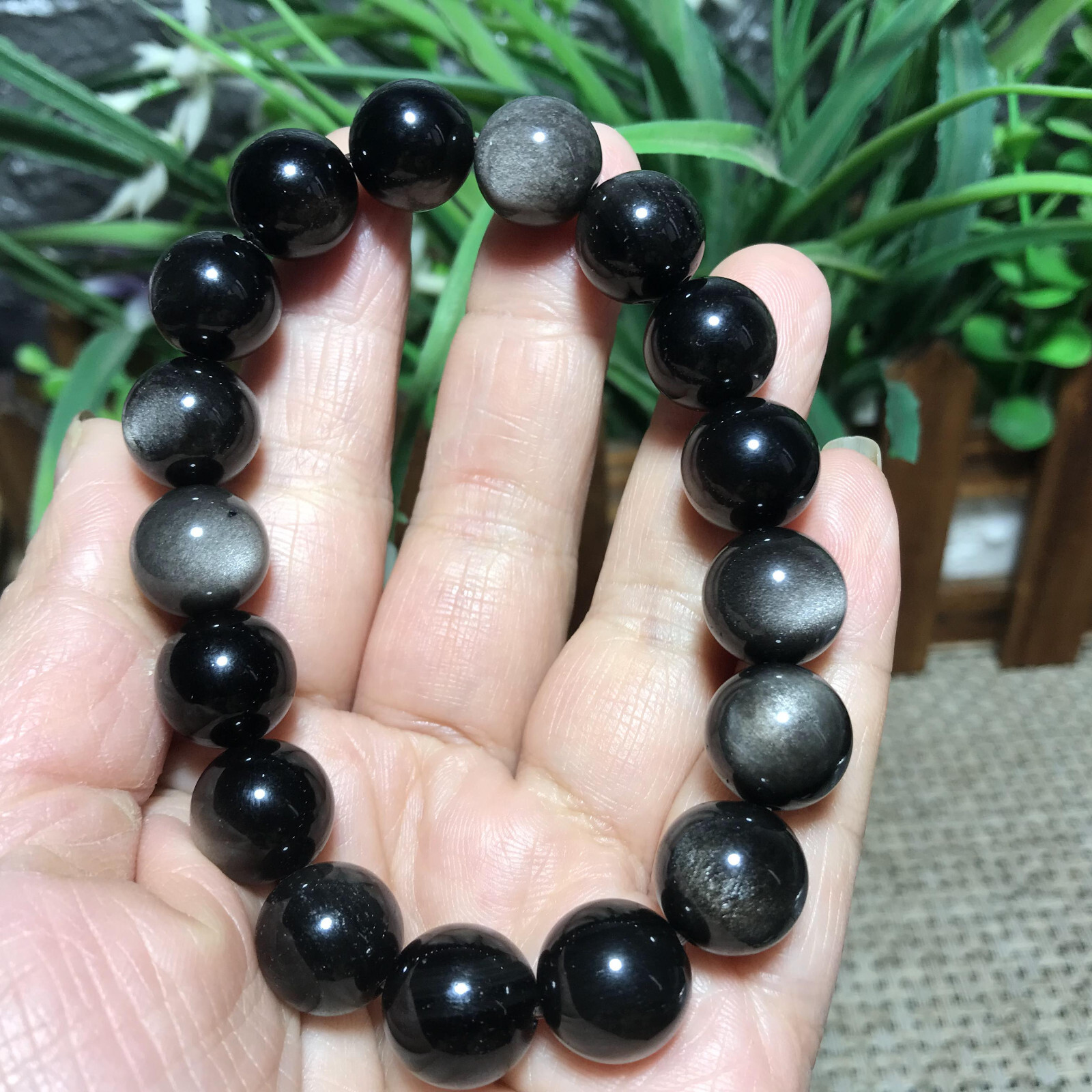 41g 12mm Natural Obsidian Cat Eyes Quartz Bracelets Healing mh1577