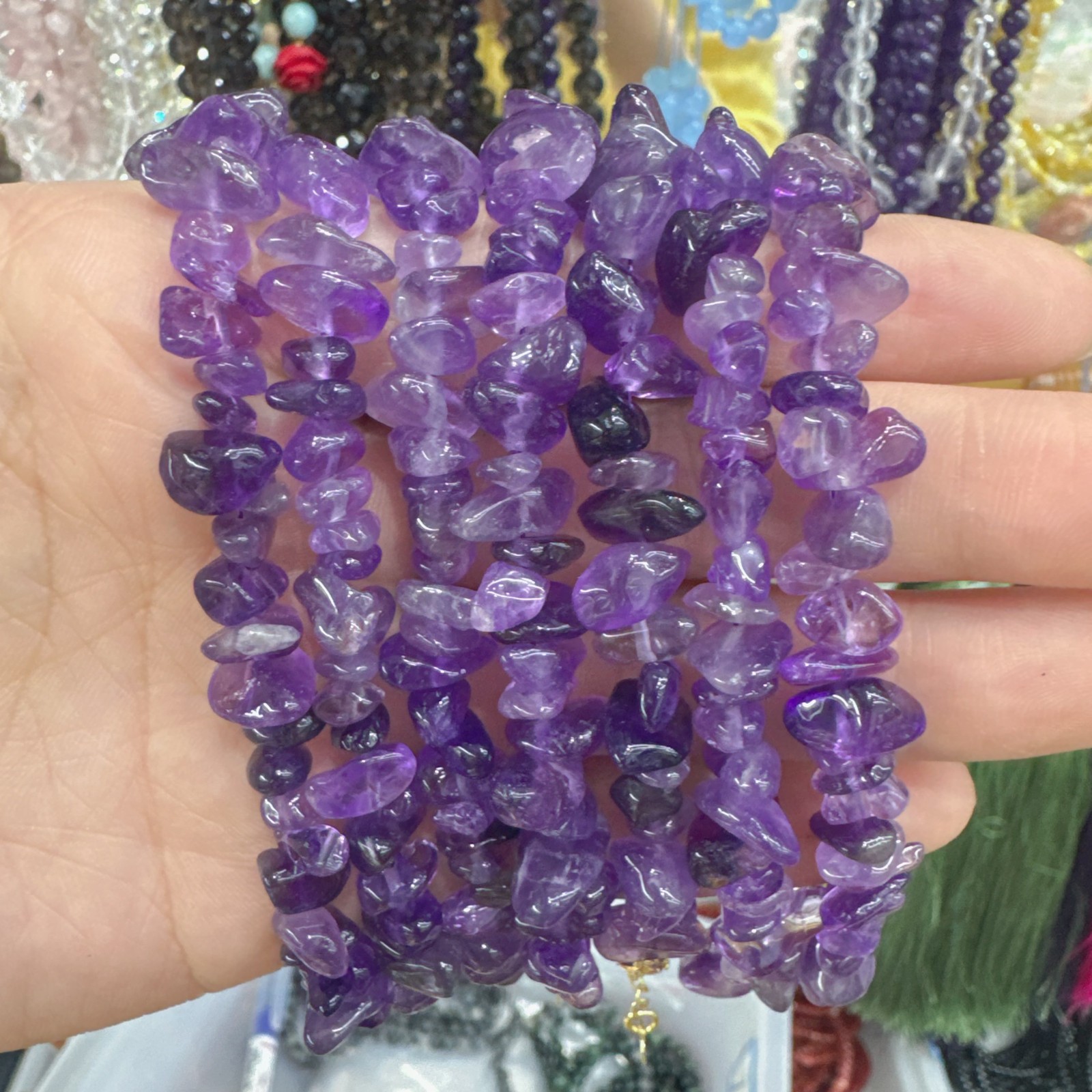 6 Pcs Natural Amethyst Crystal Chip Bead Bracelet Gold Buckle Chain Adjustable