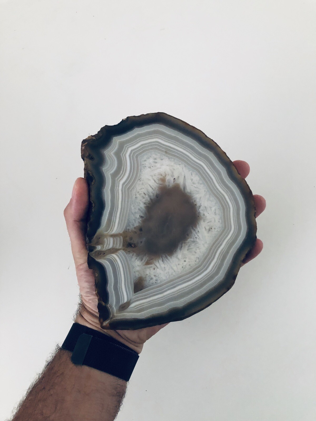 1,220 Grams 2.13 Pounds Polished Agate Crystal Slice Natural Gray Brown Stone