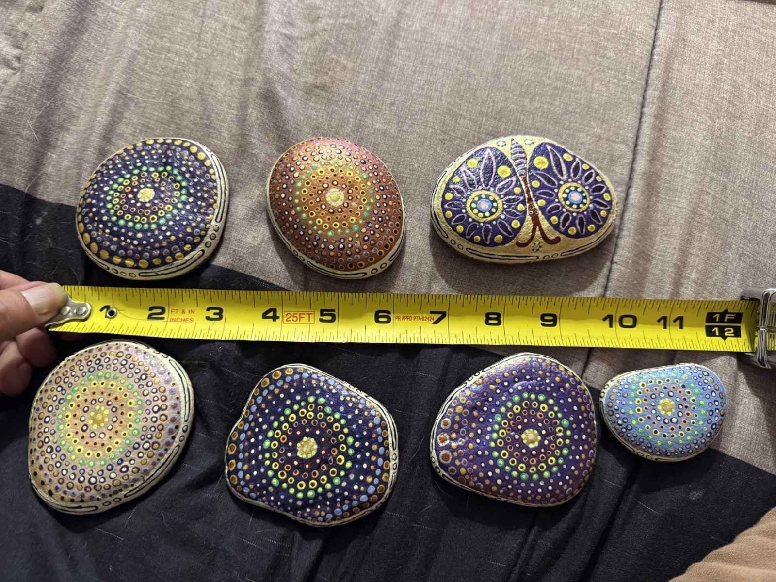 7 Mandala Stones Dot Artwork Rocks Meditation Butterfly Multicolor Hand Painted