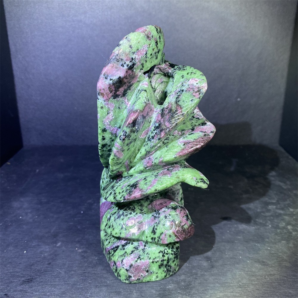 3.8LB 7″ Natural Ruby In Zoisite 9-Tailed Fox Statue Crystal Reiki Carving Decor
