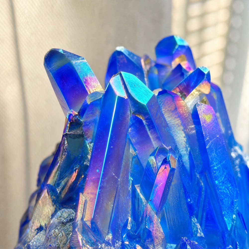 1pc Titanium Aura Bright Blue & Purple Quartz Multicolor Cluster Healing Decor