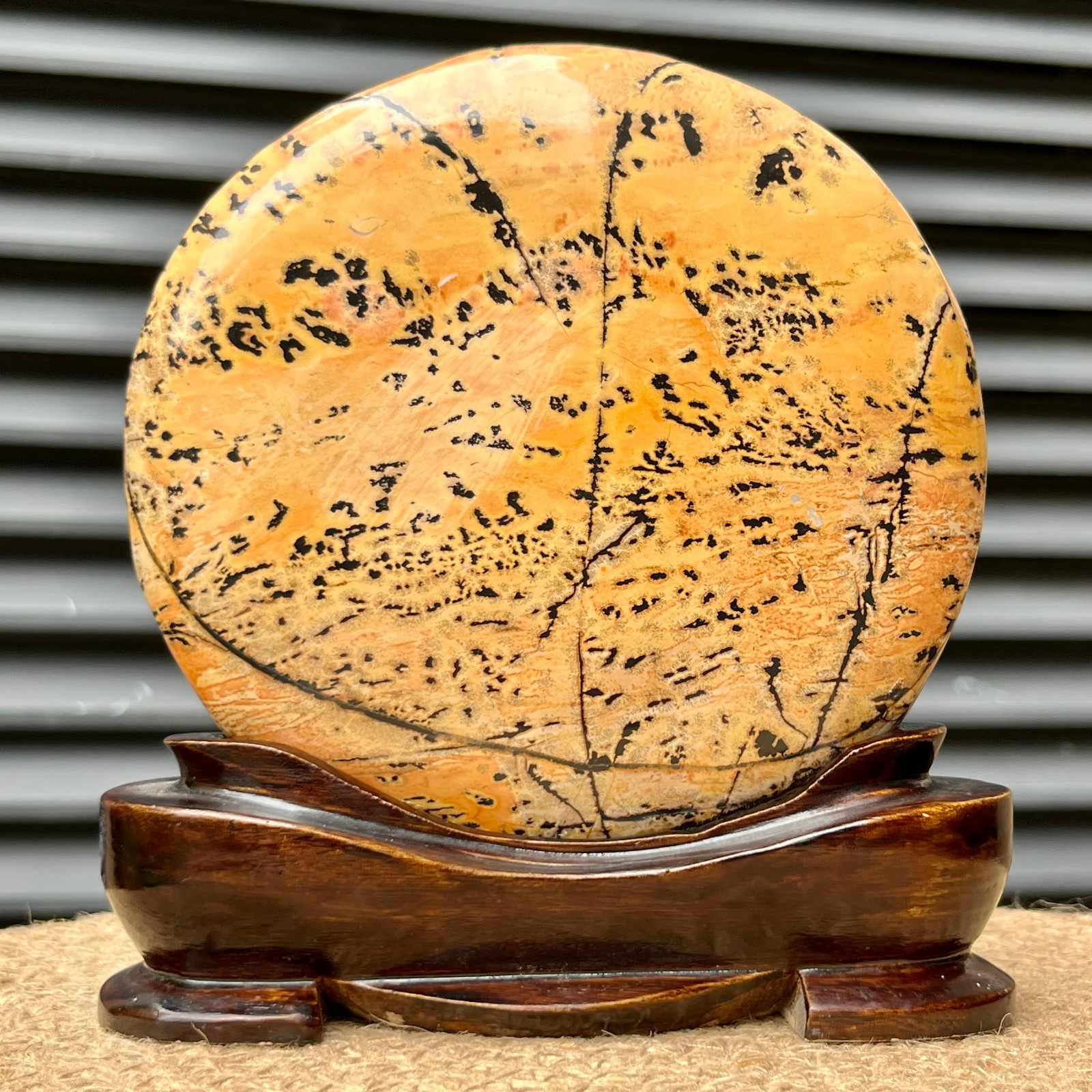840 g Landscape Stone Art Anniversary Gift Display w/ Wood Decor