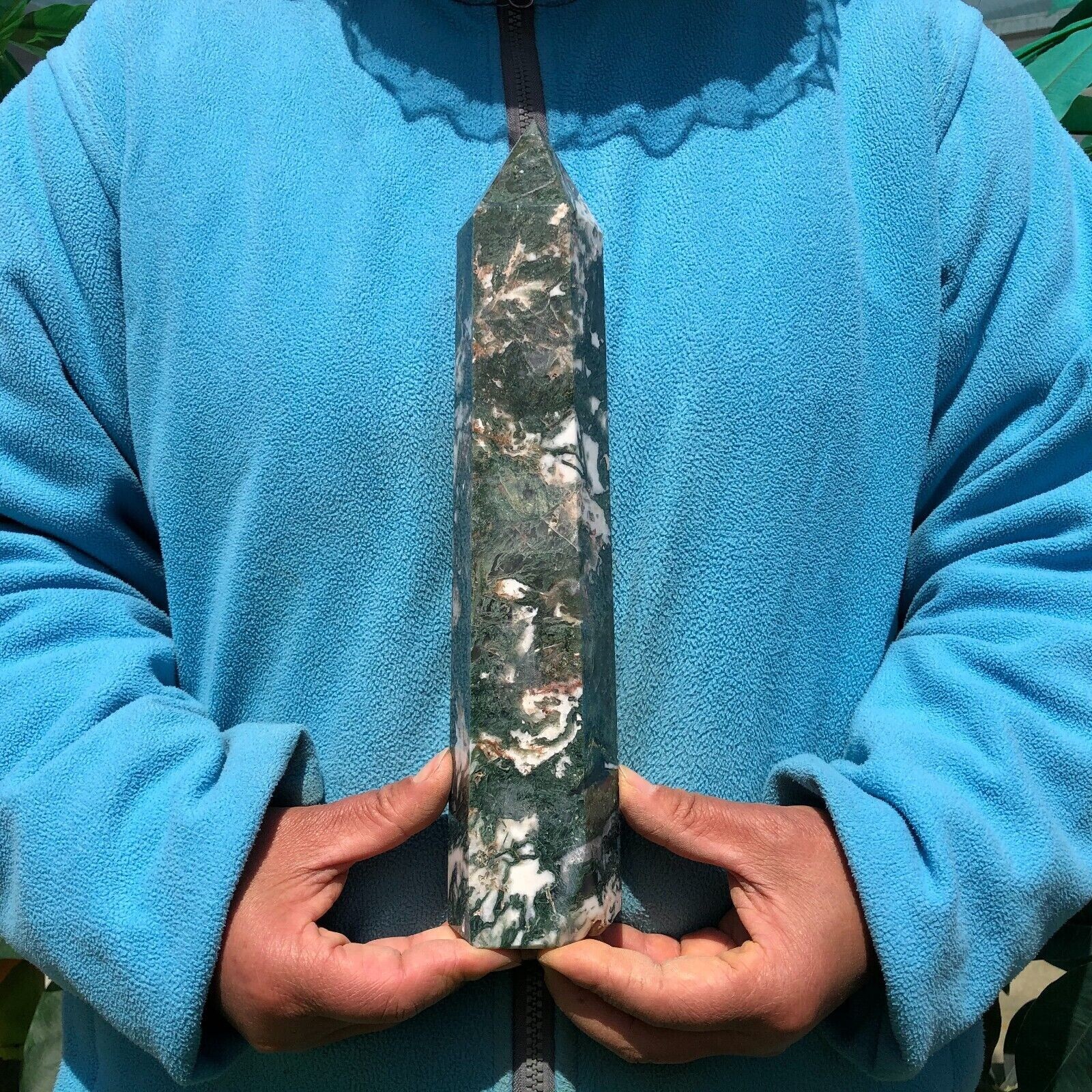3.1 LB Natural Aquatic Agate Quartz Obelisk Crystal Point Wand